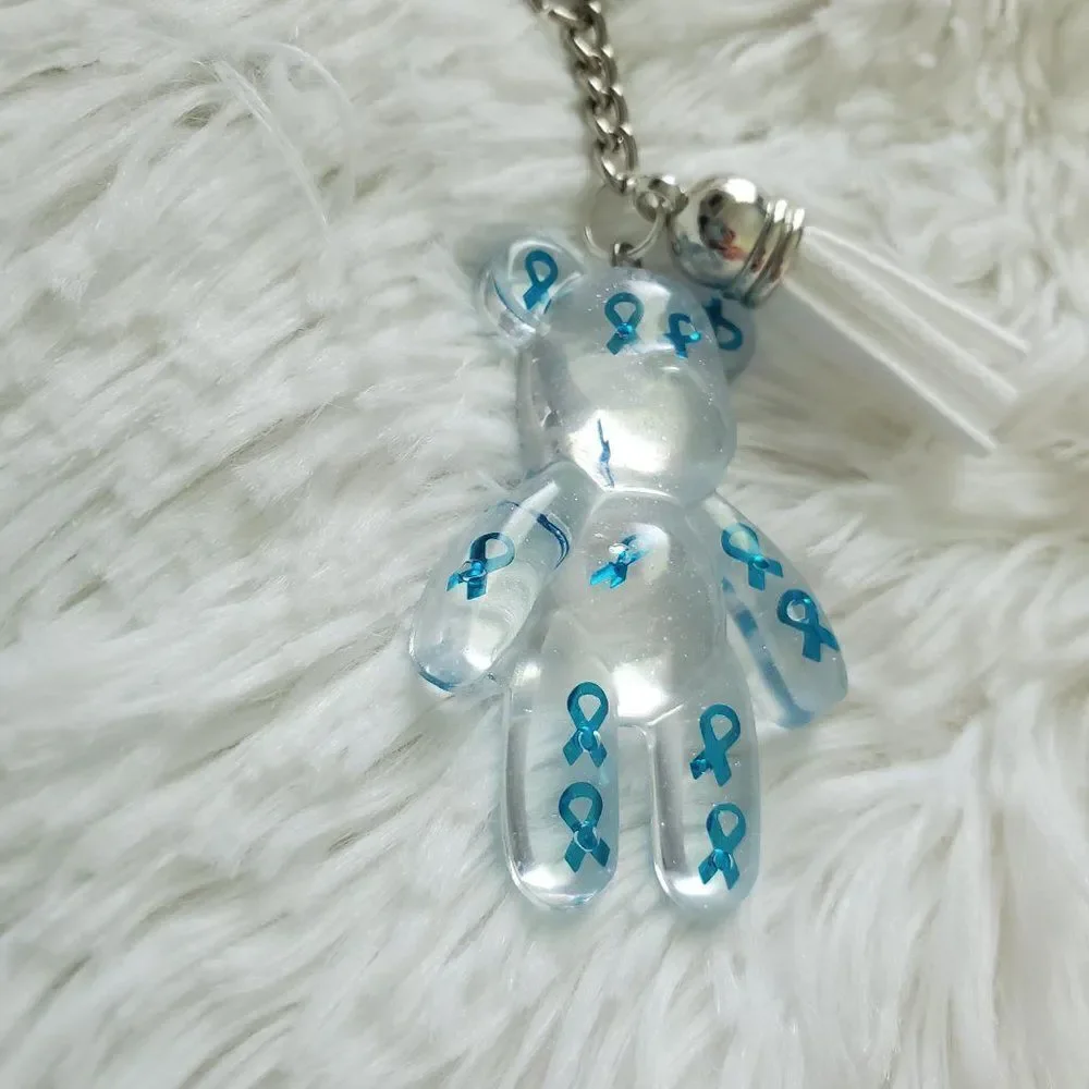 Blue Awareness Ribbon Bear Keychain